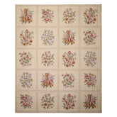 8x10 Ivory, Tan, Green Color Hand Woven French Aubusson Needlepoint  Wool Traditional Oriental Rug